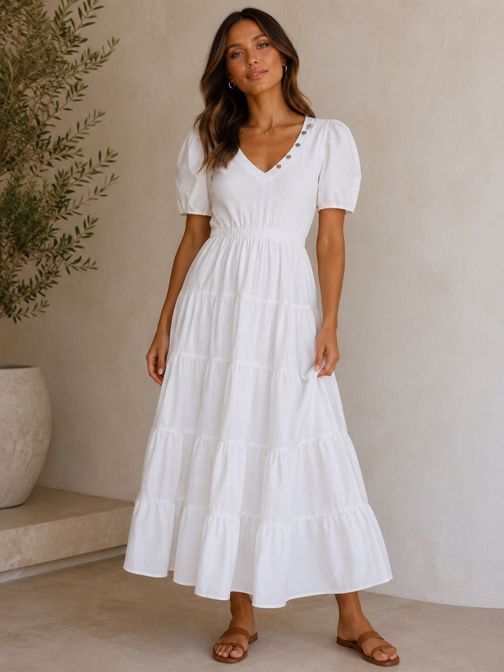 MOON RIVER Knitted Button Top Dress with Tiered Bottom Size S MSRP $178 - Picture 2 of 7